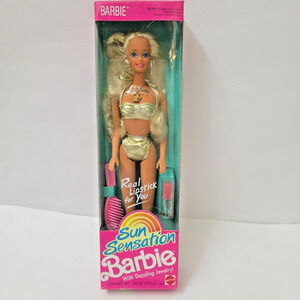 Rare 1991 Sensation Barbie Gold Metallic Bikini Lipstick Anchor Necklace 1390